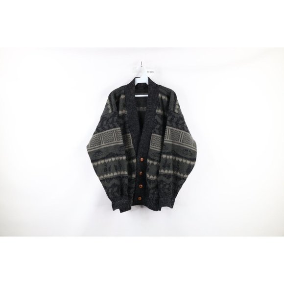 Vintage 90s Streetwear Mens Size Medium Heavyweight Wool Knit Cardigan Sweater